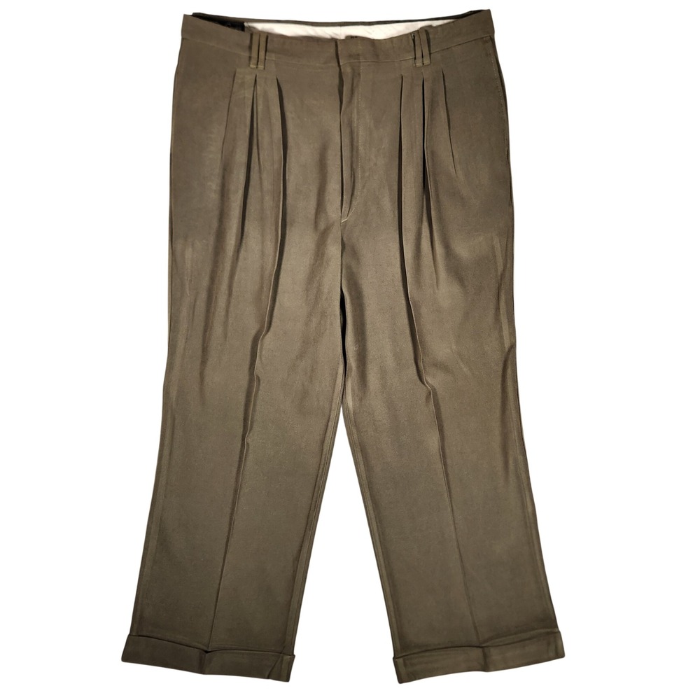 Smokey‎ Joe's Dress Pants Mens 40X28 Olive Green Excellent Pleated Cuffed USA